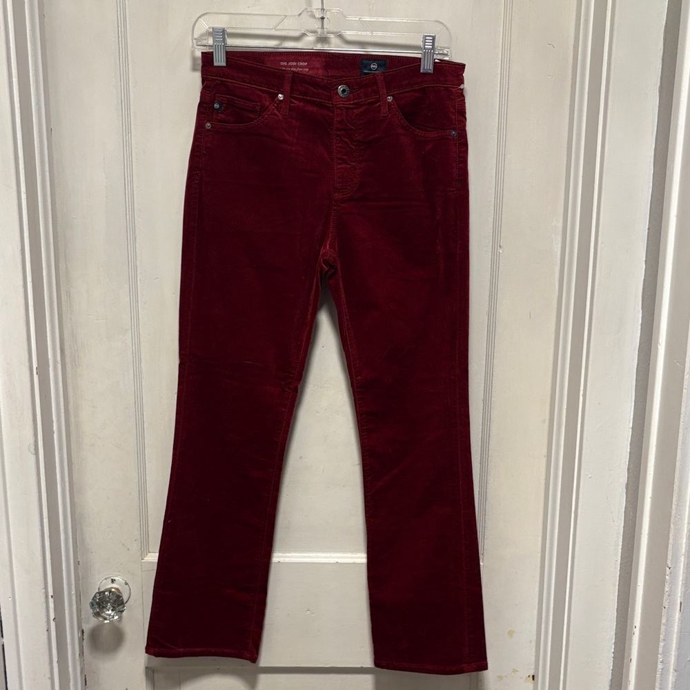AG Adriano Goldschmied Rich Burgundy Maroon Velet Jodi Crop Pants 27
